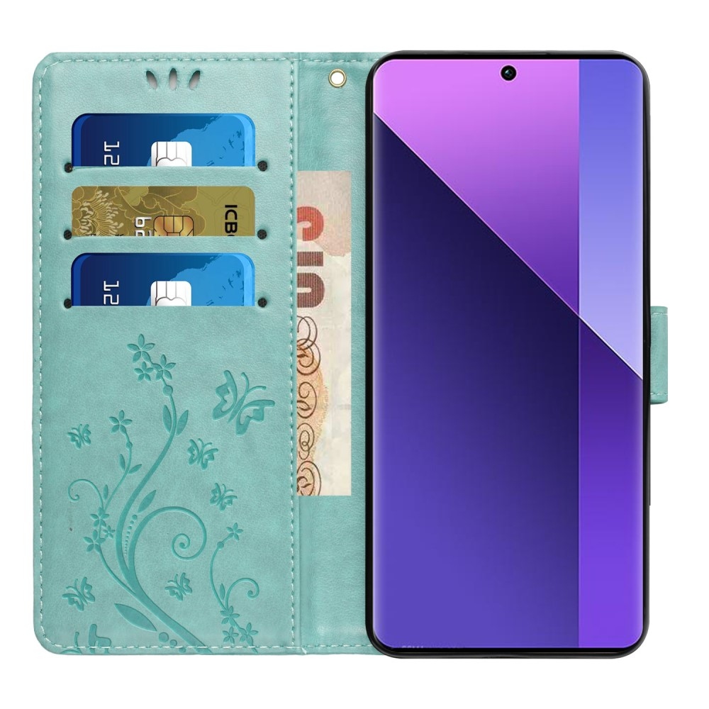 Virágok könyv tok Xiaomi Redmi Note 14 5G-hez - teal - teal