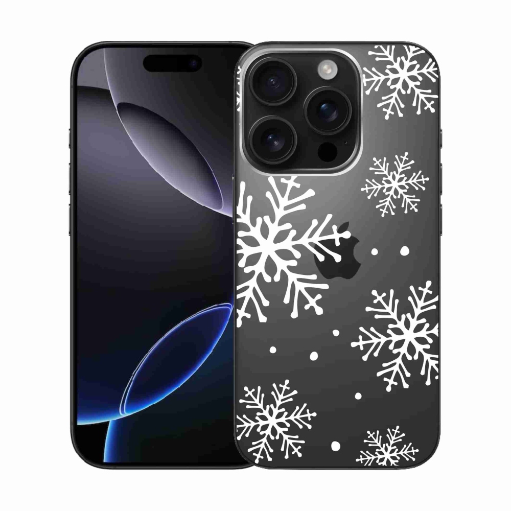 Zselés borítás mmCase iPhone 16 Pro készülékhez - fehér pelyhek átlátszó háttéren