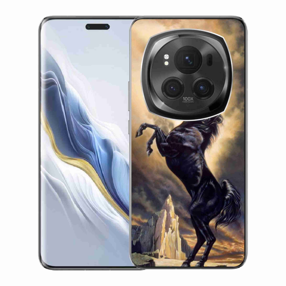 Zselés borítás mmCase a Honor Magic 6 Pro 5G számára - fekete rajzfilm ló