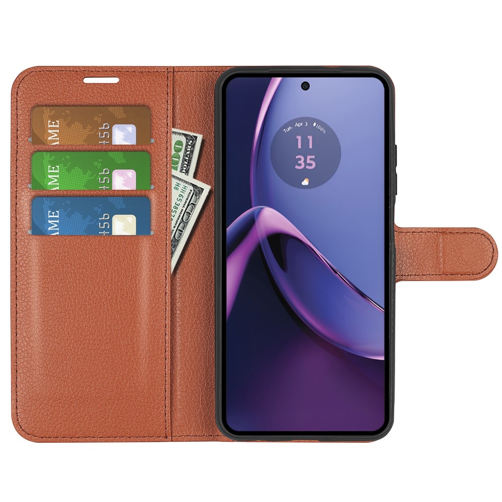 Litchi könyv tok a Motorola Moto G84 5G-hez - barna színű