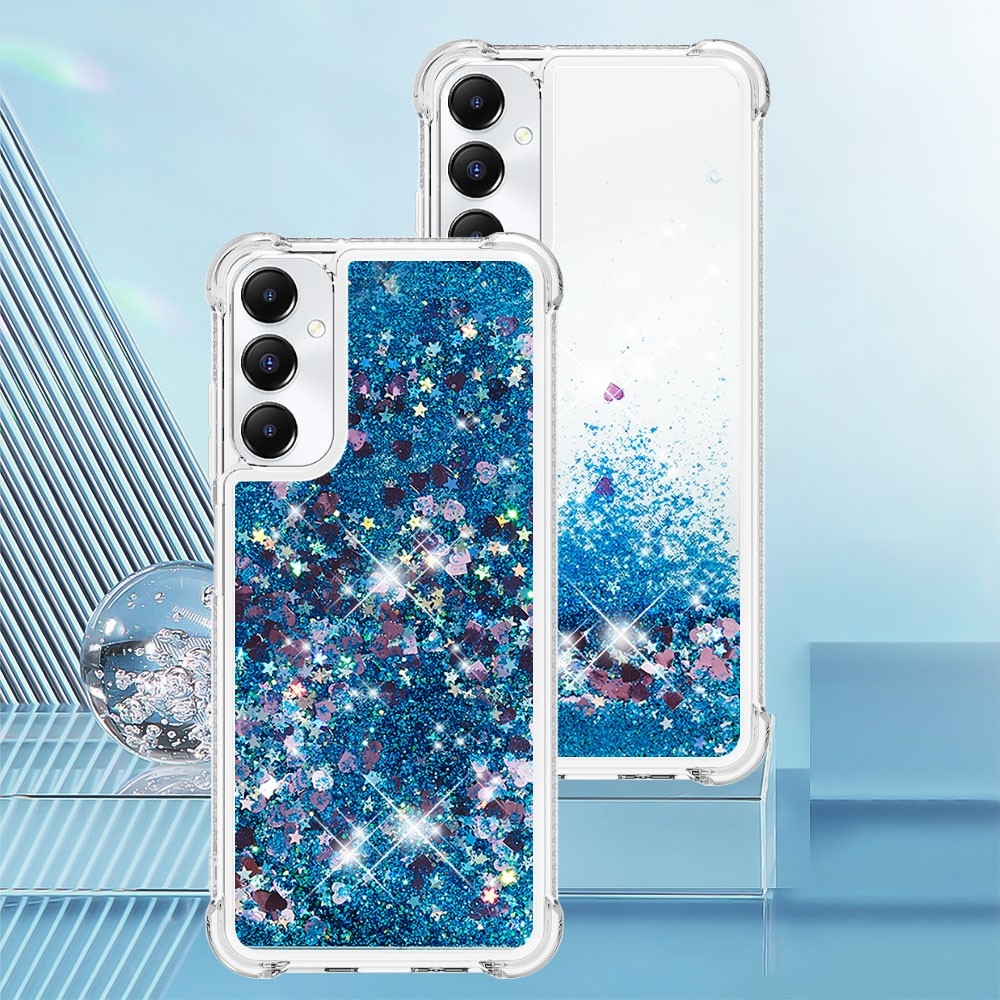 Glitter zselés homokóra hüvely Samsung Galaxy A05s készülékhez - kék/szívek
