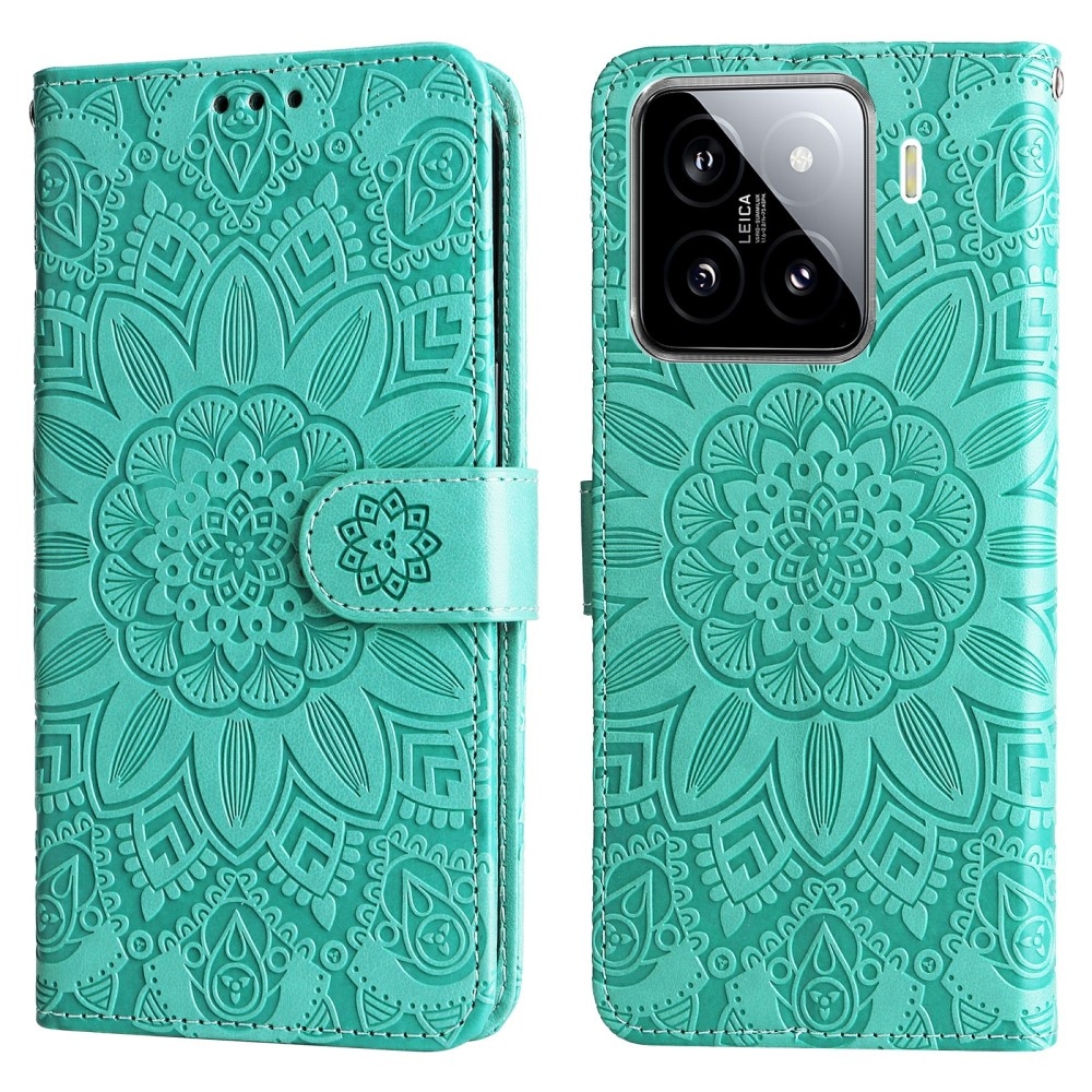 Napraforgó könyv tok a Xiaomi 15-öshöz - teáskék