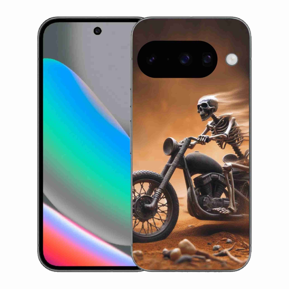 Gél borítás mmCase a Google Pixel 10 számára - csontváz egy motorkerékpáron