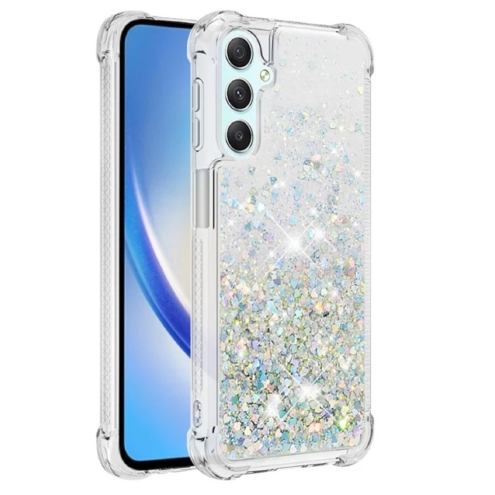 Glitter homokóra zselés tok Samsung Galaxy A24 készülékhez - ezüst/szív