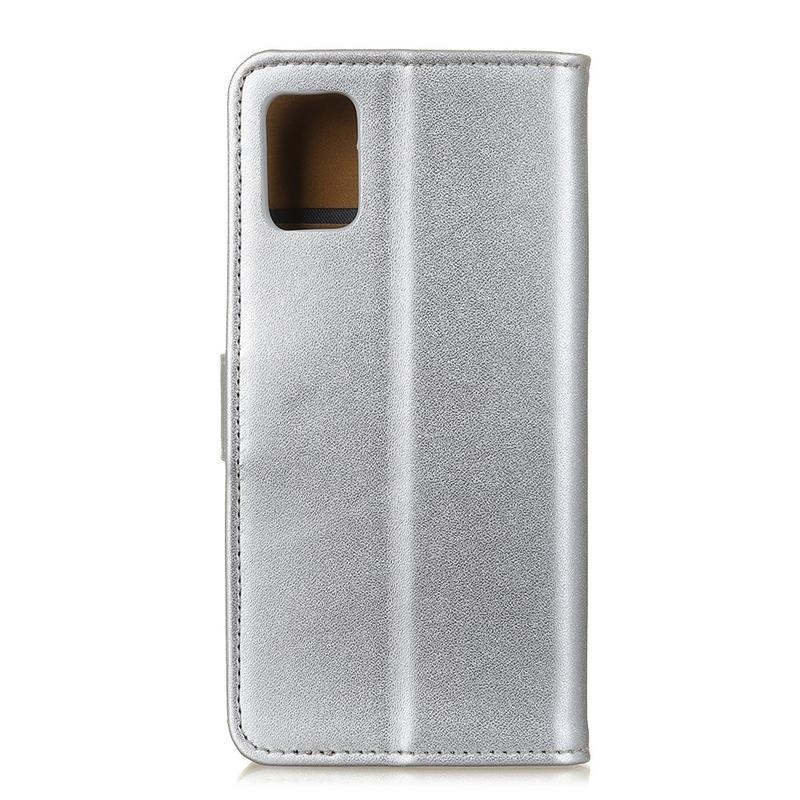 Wallet PU bőr pénztárca tok a Samsung Galaxy M31s mobiltelefonhoz – ezüst színű