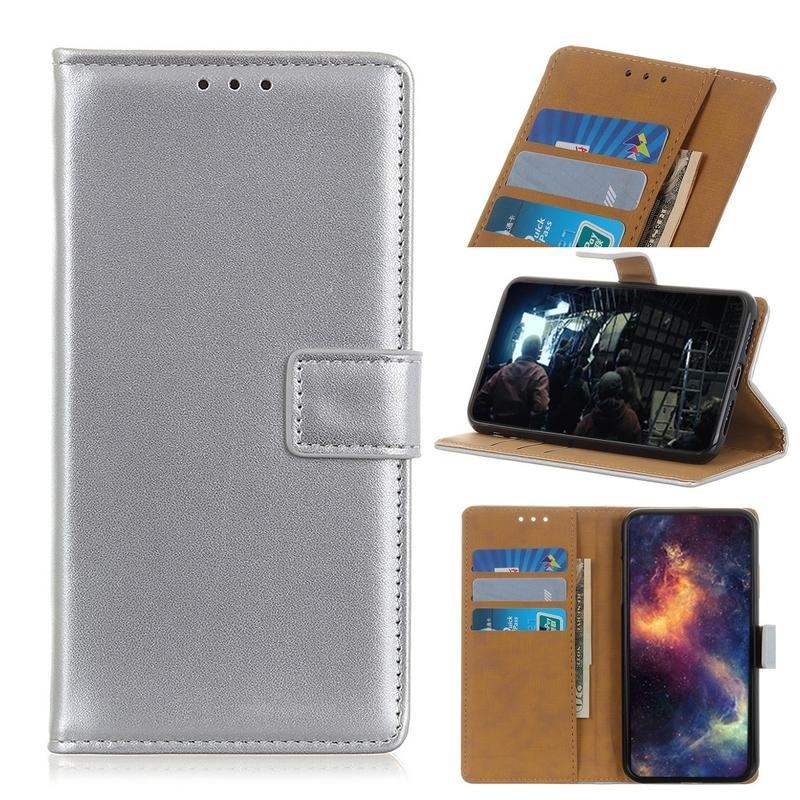 Wallet PU bőr pénztárca tok a Samsung Galaxy M31s mobiltelefonhoz – ezüst színű