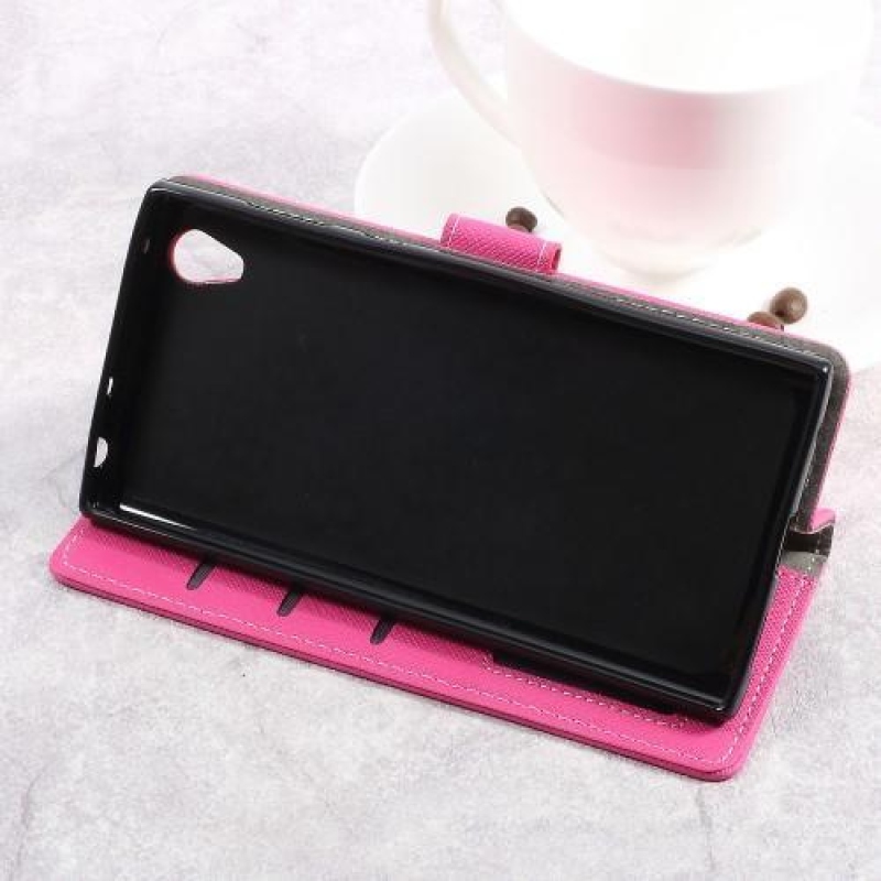 Tárca PU bőr tok Sony Xperia L1 - rózsaszínű