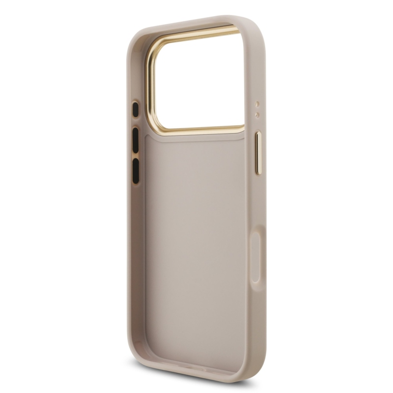 Guess PU bőr 4G fém logós, arany keretes hátsó tok iPhone 18 Pro-hoz, rózsaszín