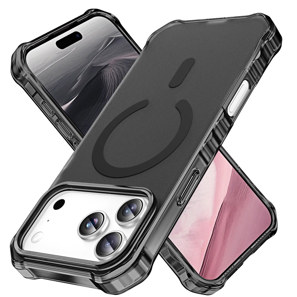 Hullámos, merev hátlapos gél tok MagSafe-kompatibilis iPhone 18 Pro/17 Pro-hoz – fekete