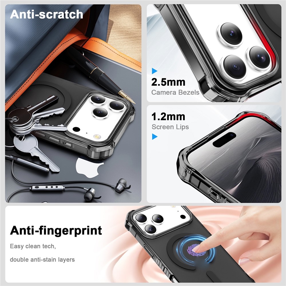 Hullámos, merev hátlapos gél tok MagSafe-kompatibilis iPhone 18 Pro/17 Pro-hoz – fekete