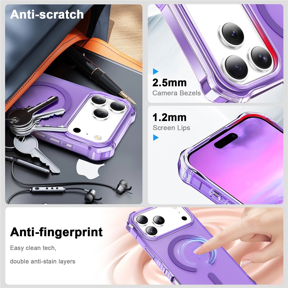 Hullámos, merev hátú, MagSafe-kompatibilis gél tok az iPhone 18 Pro/17 Pro-hoz – lila