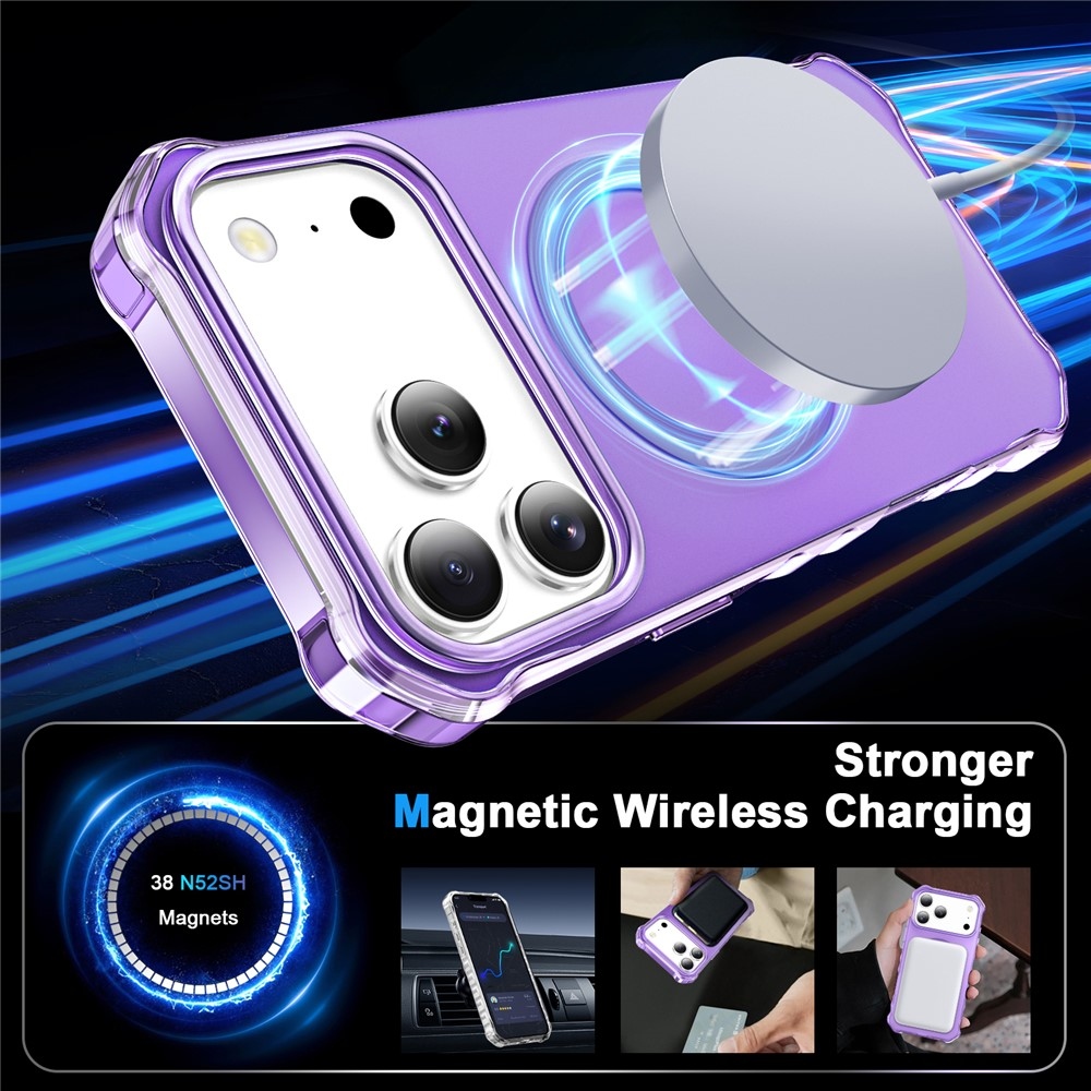 Hullámos, merev hátú, MagSafe-kompatibilis gél tok az iPhone 18 Pro/17 Pro-hoz – lila