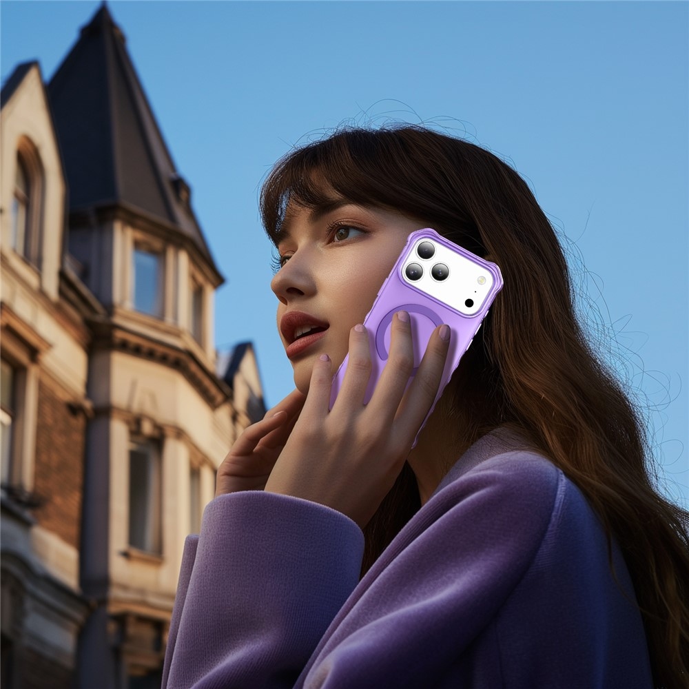 Hullámos, merev hátú, MagSafe-kompatibilis gél tok az iPhone 18 Pro/17 Pro-hoz – lila