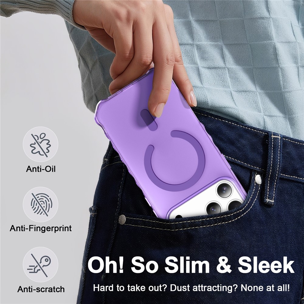 Hullámos, merev hátú, MagSafe-kompatibilis gél tok az iPhone 18 Pro/17 Pro-hoz – lila