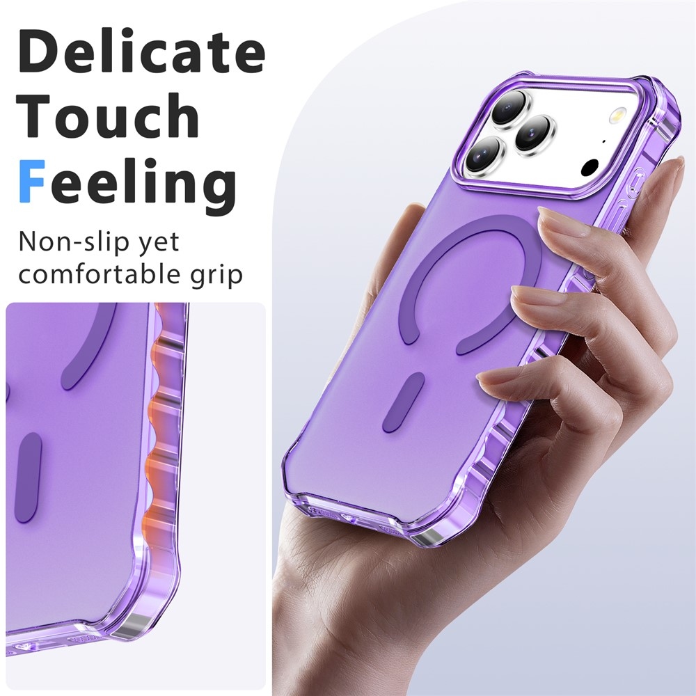 Hullámos, merev hátú, MagSafe-kompatibilis gél tok az iPhone 18 Pro/17 Pro-hoz – lila
