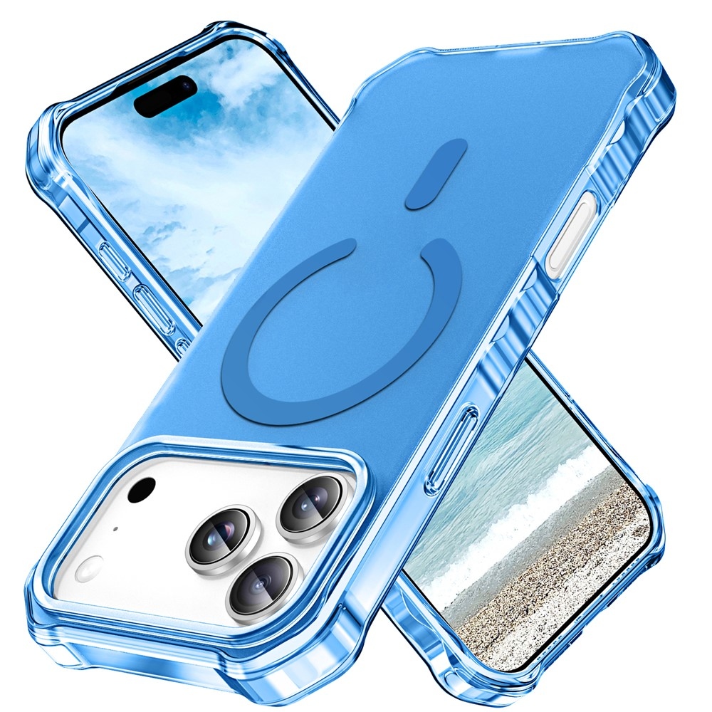 Hullámos, merev hátlapos, MagSafe-kompatibilis gél tok az iPhone 18 Pro/17 Pro-hoz – kék
