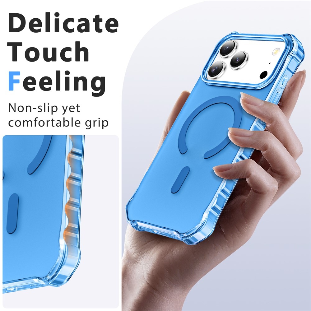 Hullámos, merev hátlapos, MagSafe-kompatibilis gél tok az iPhone 18 Pro/17 Pro-hoz – kék