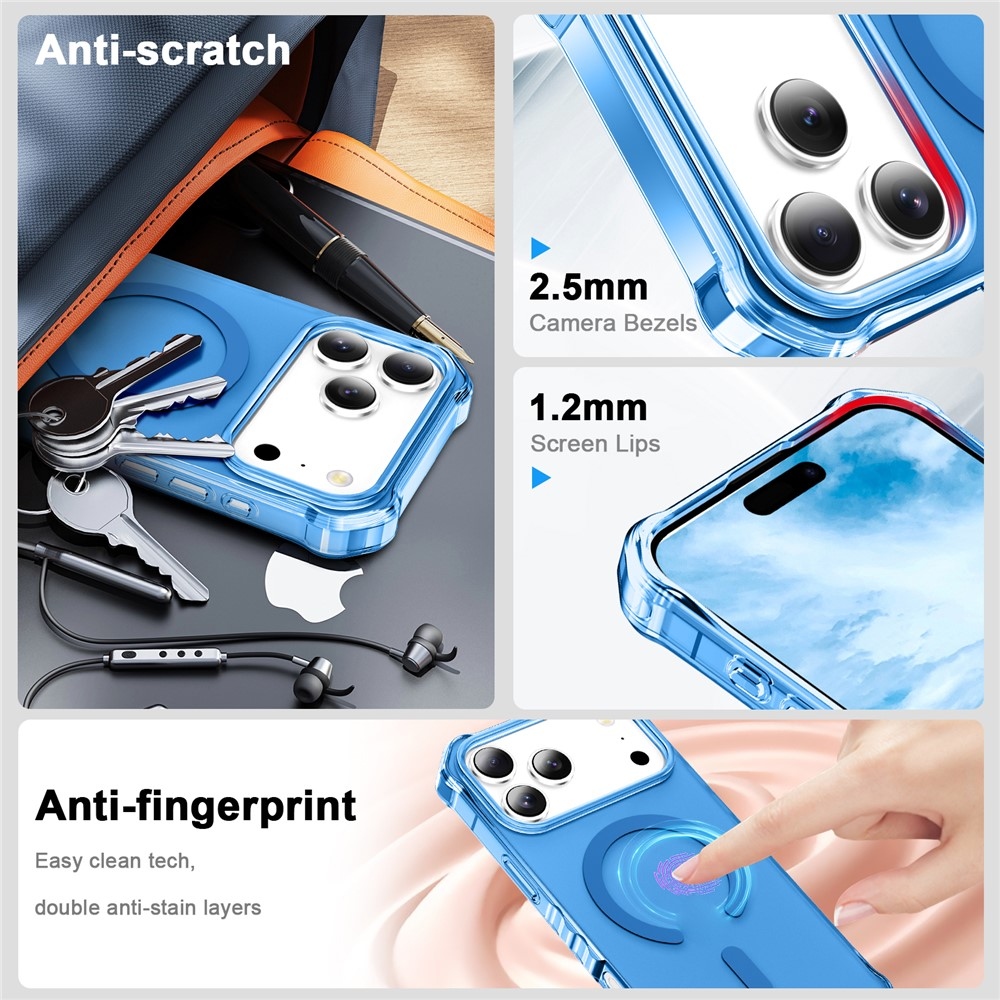 Hullámos, merev hátlapos, MagSafe-kompatibilis gél tok az iPhone 18 Pro/17 Pro-hoz – kék