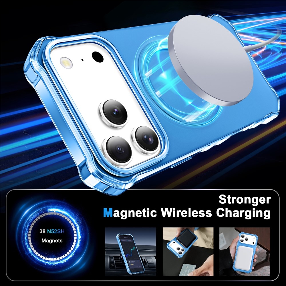 Hullámos, merev hátlapos, MagSafe-kompatibilis gél tok az iPhone 18 Pro/17 Pro-hoz – kék