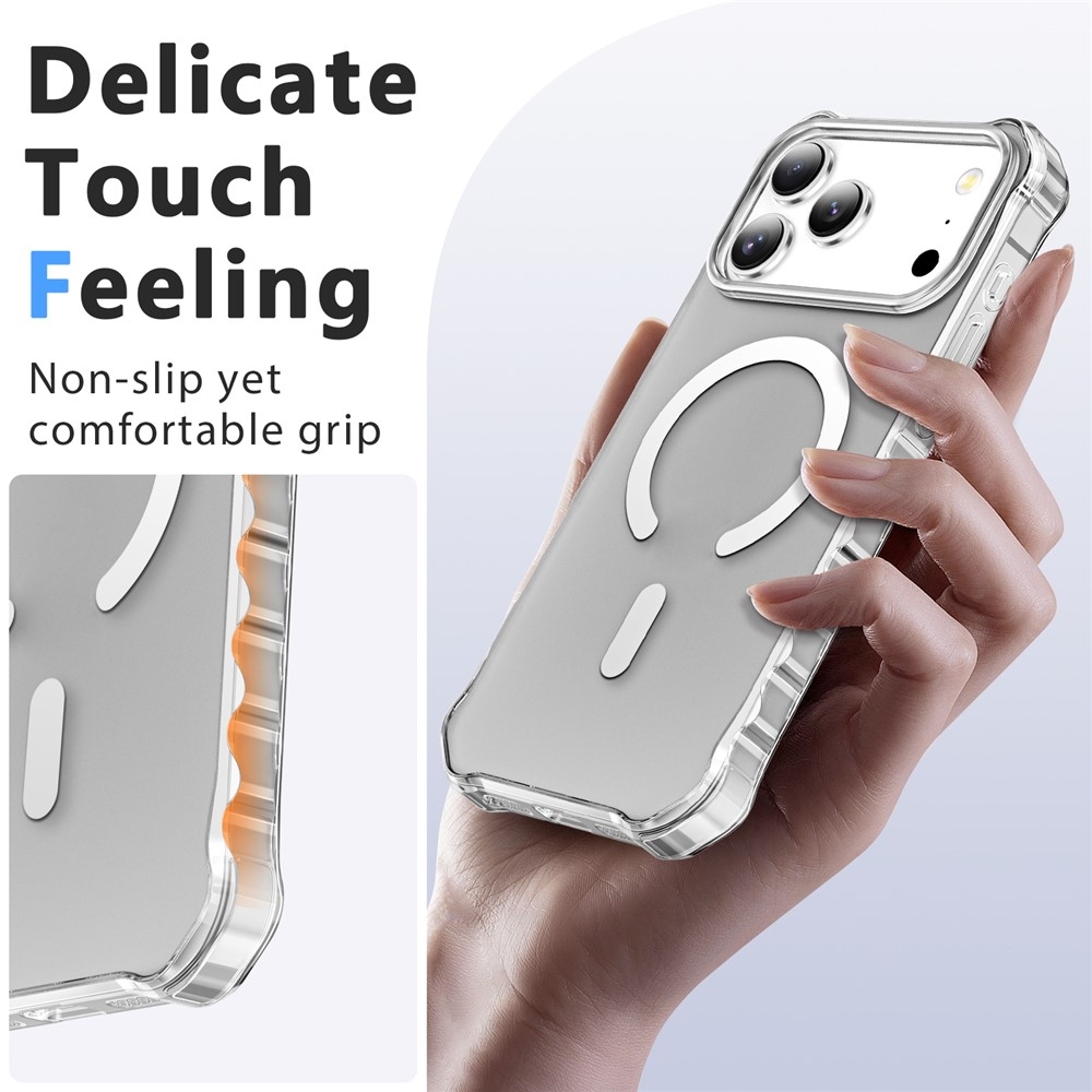 Hullámos, merev hátlapos és MagSafe-kompatibilis gél tok az iPhone 18 Pro/17 Pro-hoz – átlátszó
