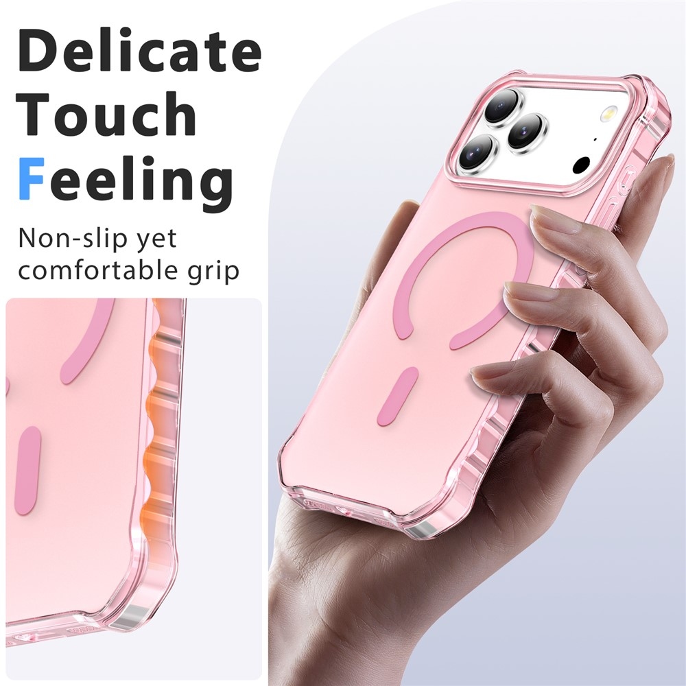 Hullámos, merev hátlapos gél tok MagSafe-kompatibilis iPhone 18 Pro/17 Pro-hoz – rózsaszín