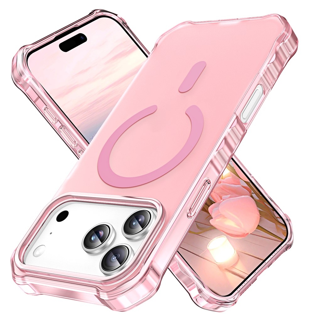 Hullámos, merev hátlapos gél tok MagSafe-kompatibilis iPhone 18 Pro/17 Pro-hoz – rózsaszín