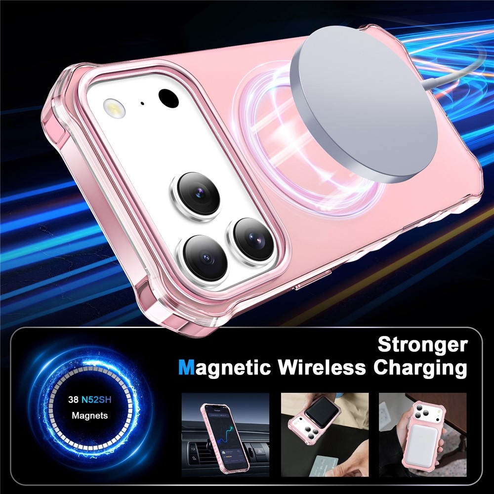 Hullámos, merev hátlapos gél tok MagSafe-kompatibilis iPhone 18 Pro/17 Pro-hoz – rózsaszín