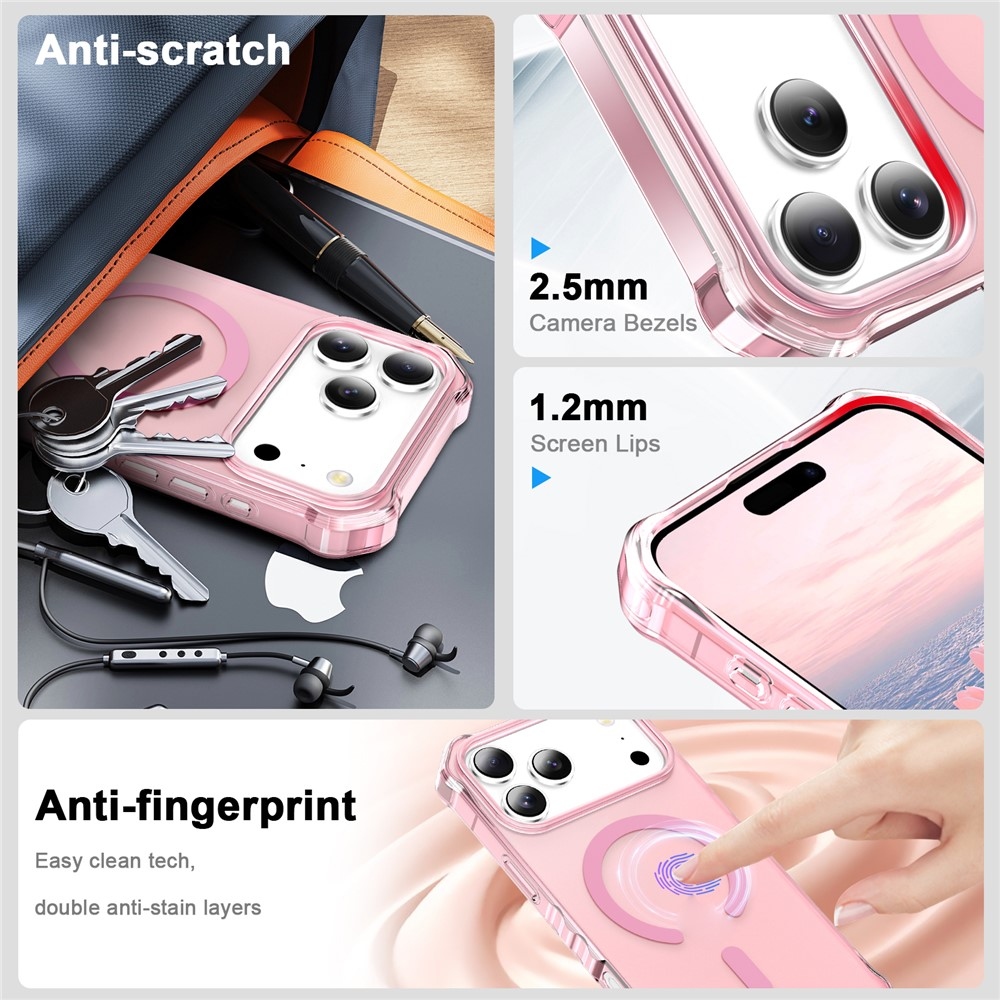 Hullámos, merev hátlapos gél tok MagSafe-kompatibilis iPhone 18 Pro/17 Pro-hoz – rózsaszín