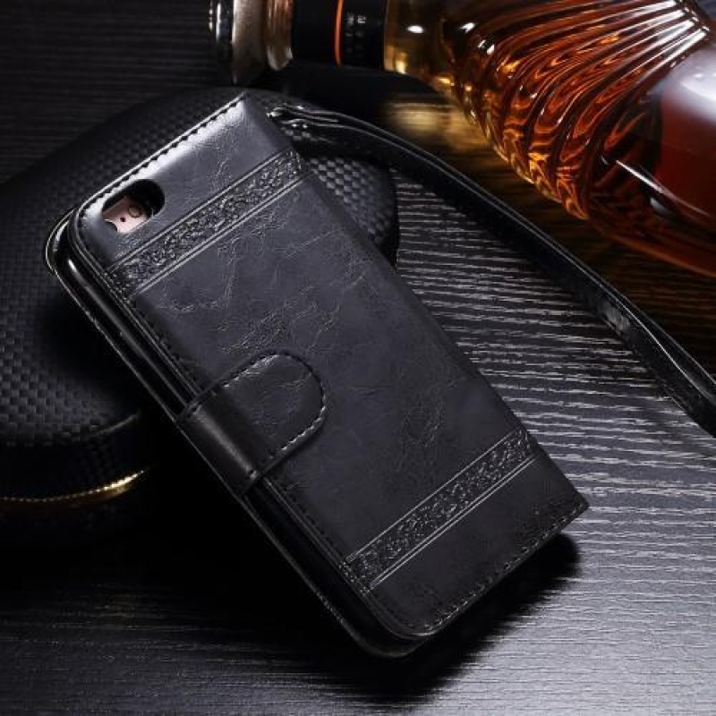 Viasz PU bőr tok pánttal iPhone 6s Plus és 6 Plus készülékhez - fekete