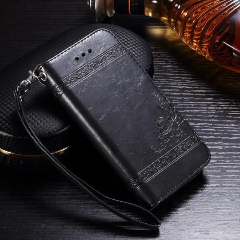 Viasz PU bőr tok pánttal iPhone 6s Plus és 6 Plus készülékhez - fekete