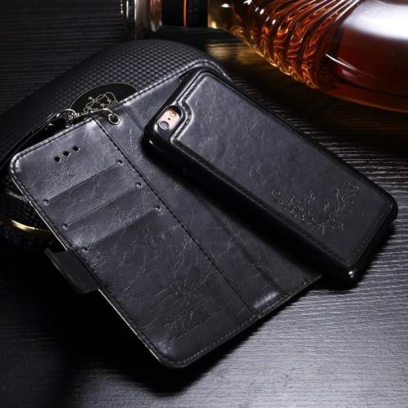 Viasz PU bőr tok pánttal iPhone 6s Plus és 6 Plus készülékhez - fekete