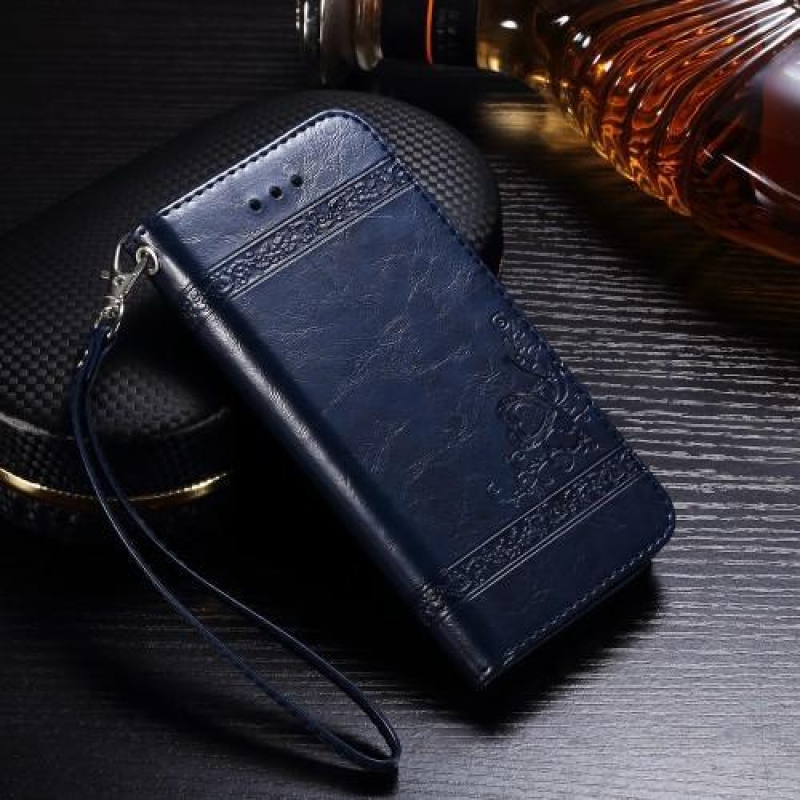 Viasz PU-bőr tok pánttal iPhone 6s Plus és 6 Plus készülékhez - sötétkék