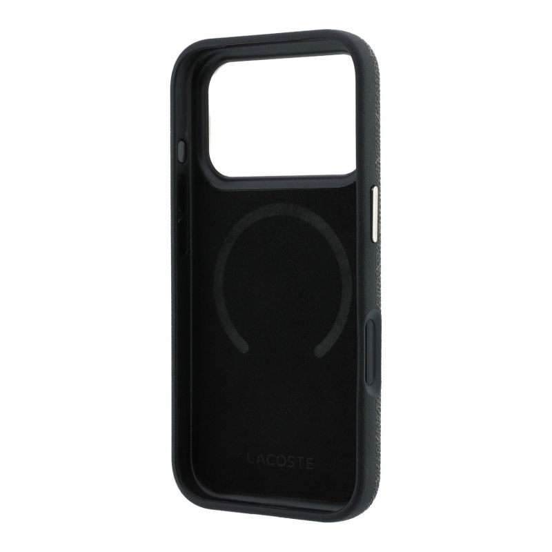 Lacoste PVC Semi Wrap Blend dombornyomott MagSafe hátsó tok iPhone 18 Pro-hoz, barna