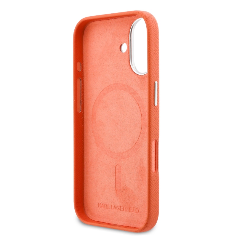 Karl Lagerfeld PU Karl és Choupette fejek tűk MagSafe hátlap iPhone 17 narancssárga borítóhoz