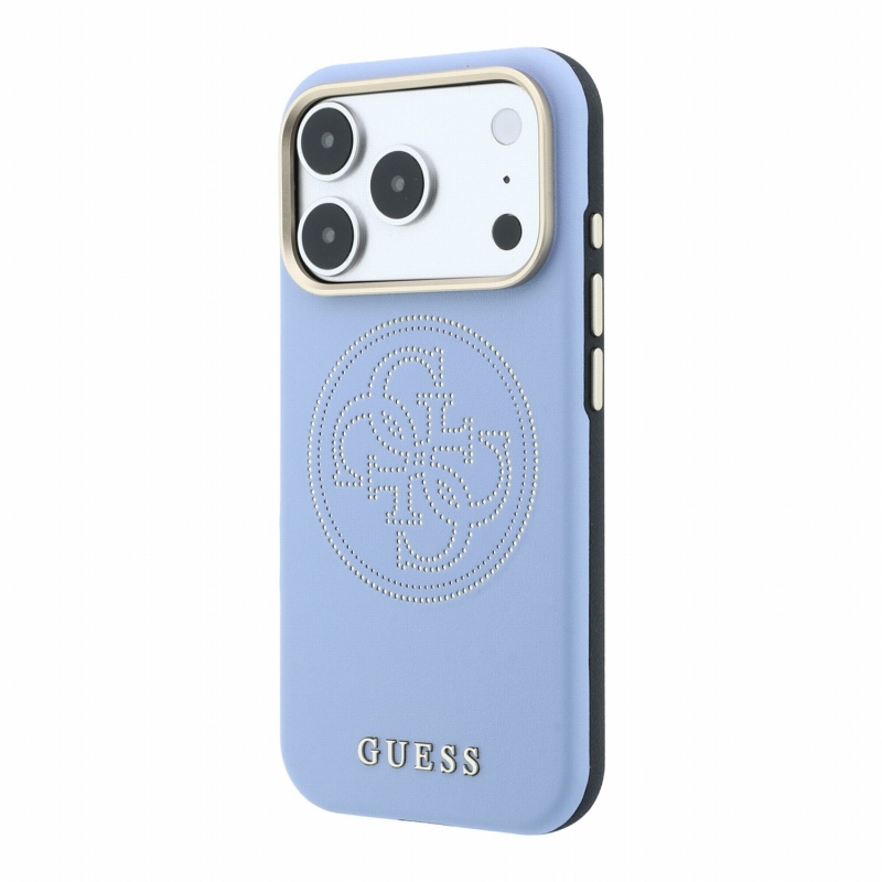 Guess PU Semi Wrap perforált 4G logós MagSafe hátsó tok iPhone 18 Pro Max-hoz, kék