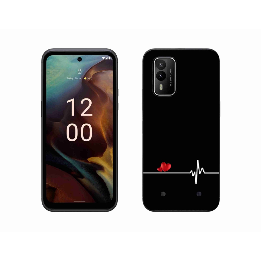 Zselés borító mmCase a Nokia XR21 készülékhez - szív és szívverés fekete háttérrel