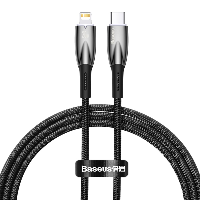Baseus Glimmer sorozatú gyors töltő adatkábel USB-C - világítás 20W 1m Fekete