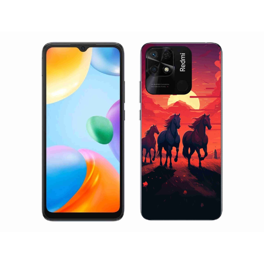 Gél borító mmCase a Xiaomi Redmi 10C-hez - lovak és naplemente