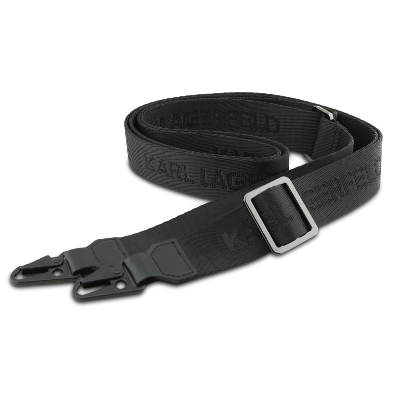 Karl Lagerfeld Saffiano Crossbody Strap Metal Karl és Choupette hátlapi borító iPhone 17 Pro Max-hoz Fekete