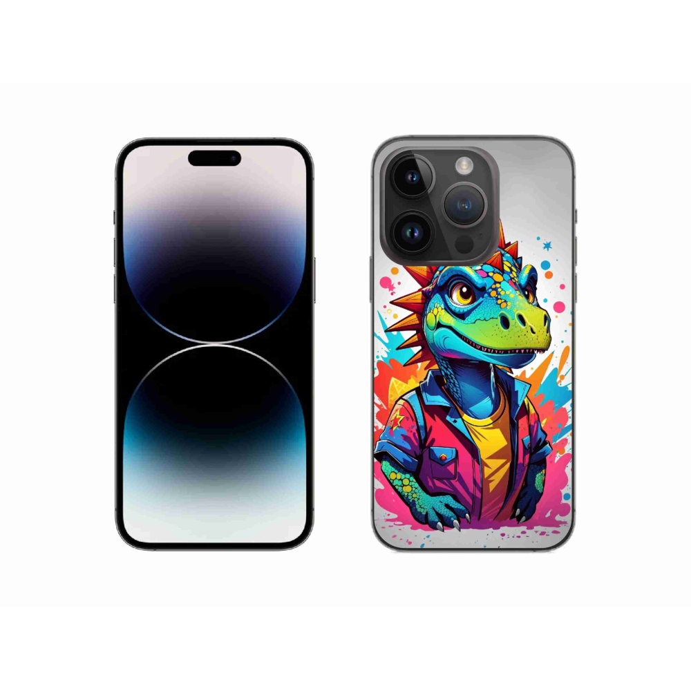 Zselés borítás mmCase iPhone 14 Pro készülékhez - színes dinoszauruszok