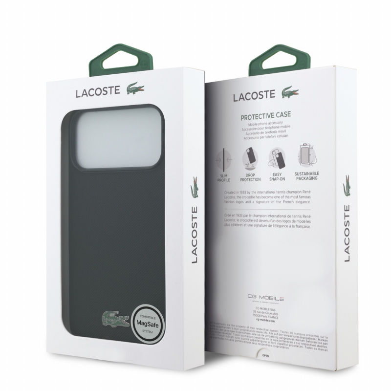 Lacoste PVC Iconic Petit Pique fém logós MagSafe hátsó tok iPhone 18 Pro Max-hoz, fekete