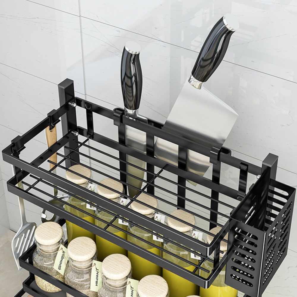 Kétszintes fűszer- és késtartó szénacélból - fekete