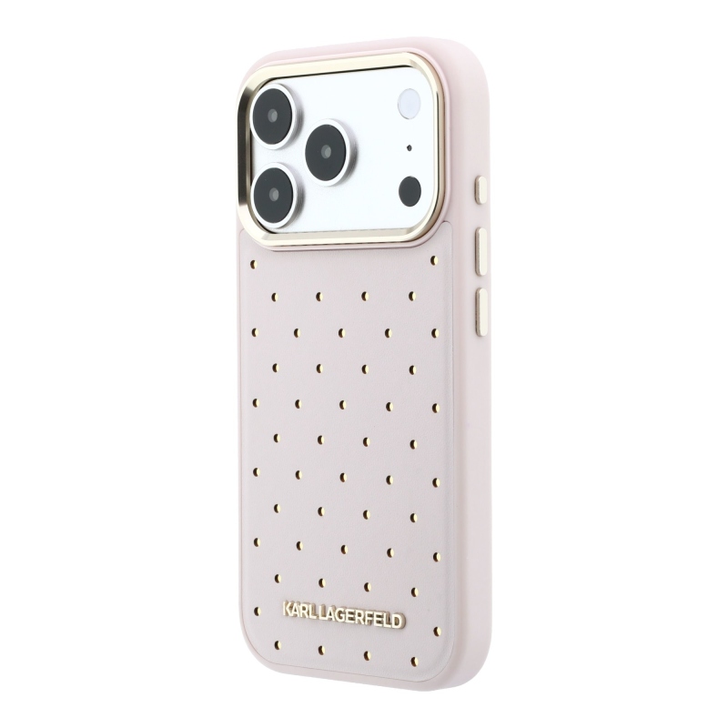Karl Lagerfeld PU perforált arany pöttyös MagSafe hátlap az iPhone 17 Pro Max-hoz, rózsaszín