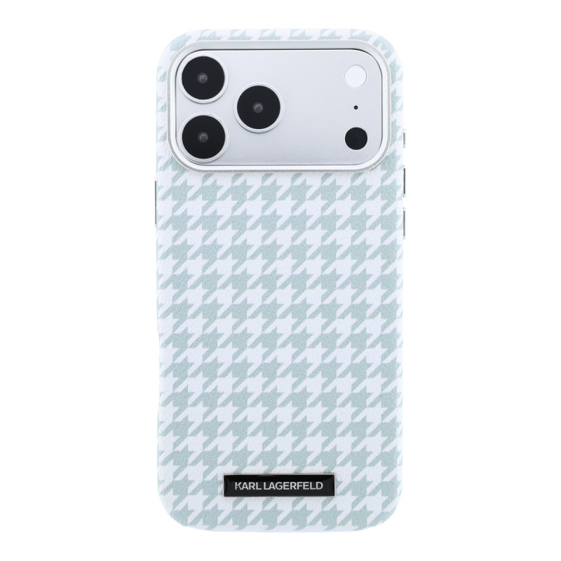 Karl Lagerfeld PU Houndstooth gyantalemez MagSafe hátlapi borító iPhone 17 Pro Max-hoz kék