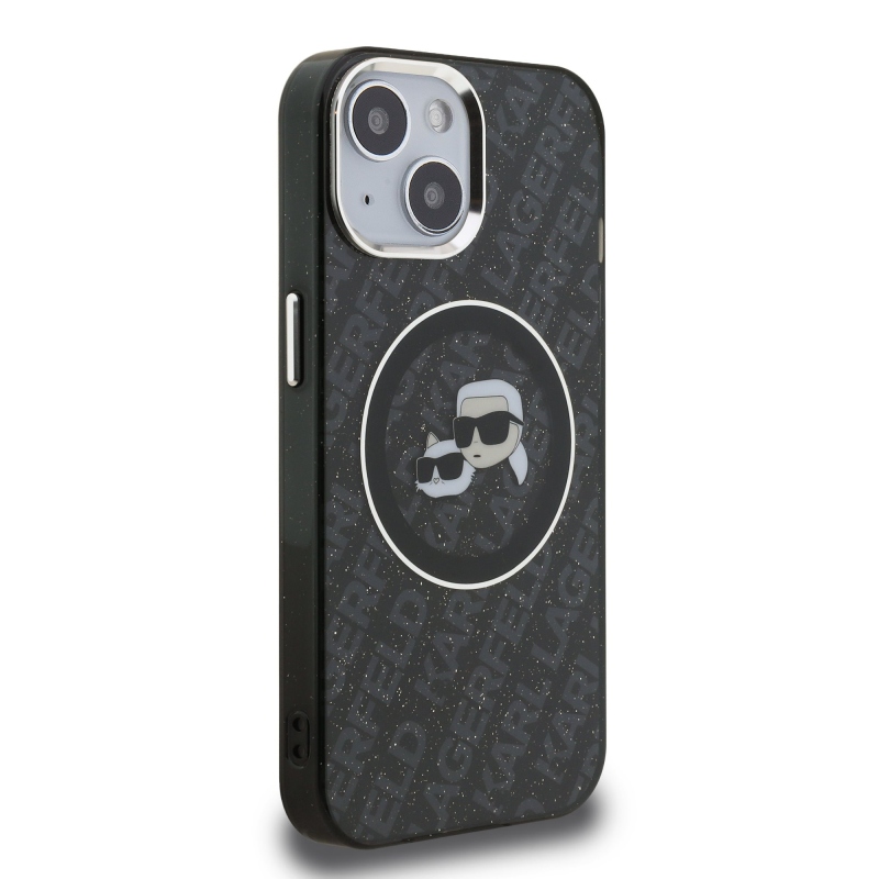 Karl Lagerfeld IML K&CH Heads Ismételt logó MagSafe hátlapi borító iPhone 15-hez Fekete