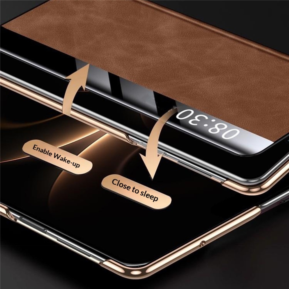 Window műanyag tok ablakkal és műbőr borítással a Huawei Mate X7-hez – barna