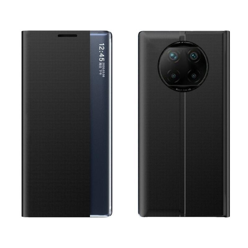 Ablak PU bőr pénztárca tok átlátszó ablakkal Xiaomi Redmi Note 9T 5G - fekete