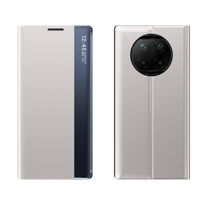 Ablak PU bőr pénztárca tok átlátszó ablakkal a Xiaomi Redmi Note 9T 5G számára - szürke