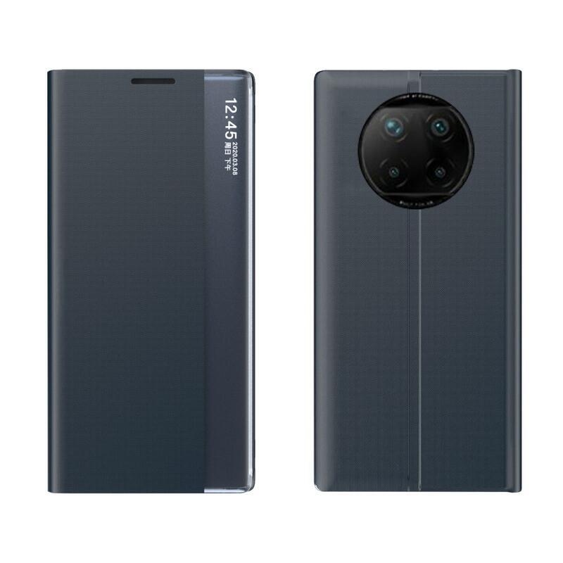 Ablak PU bőr pénztárca tok átlátszó ablakkal a Xiaomi Redmi Note 9T 5G számára - sötétkék