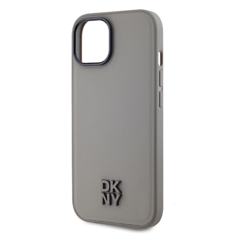 DKNY PU bőr Stack Logo Magsafe hátsó borító iPhone 15 szürke